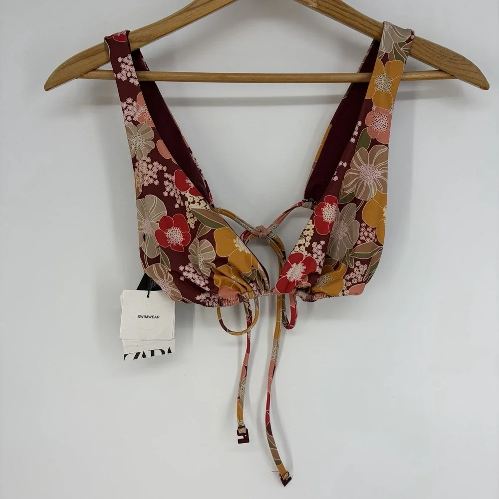 Zara Bikini Top S Retro Colorful String Halter Swimsuit Swim Beach Artsy Grunge